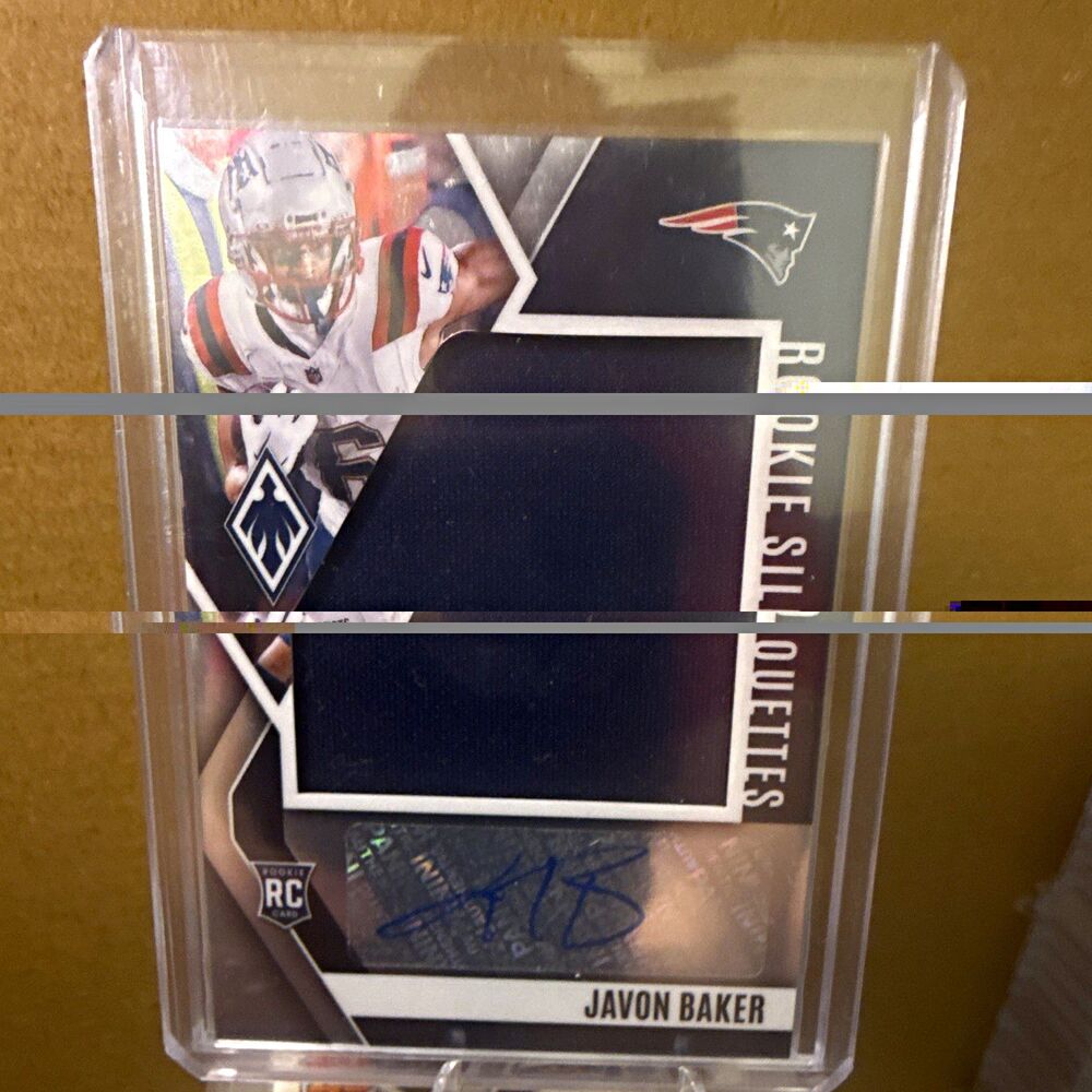 2024 Panini Phoenix Javon Baker Patriots Rookie Silhouettes Auto Patch RC RS-JBR